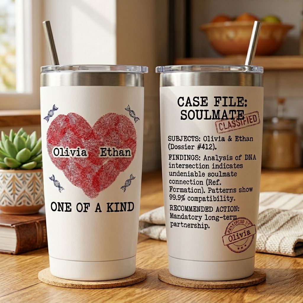 Personalized Fingerprint Love Tumbler for Husband and Wife Anniversary Gift for Him Couple Name Tumbler 20OZ Stainless Steel Tumbler