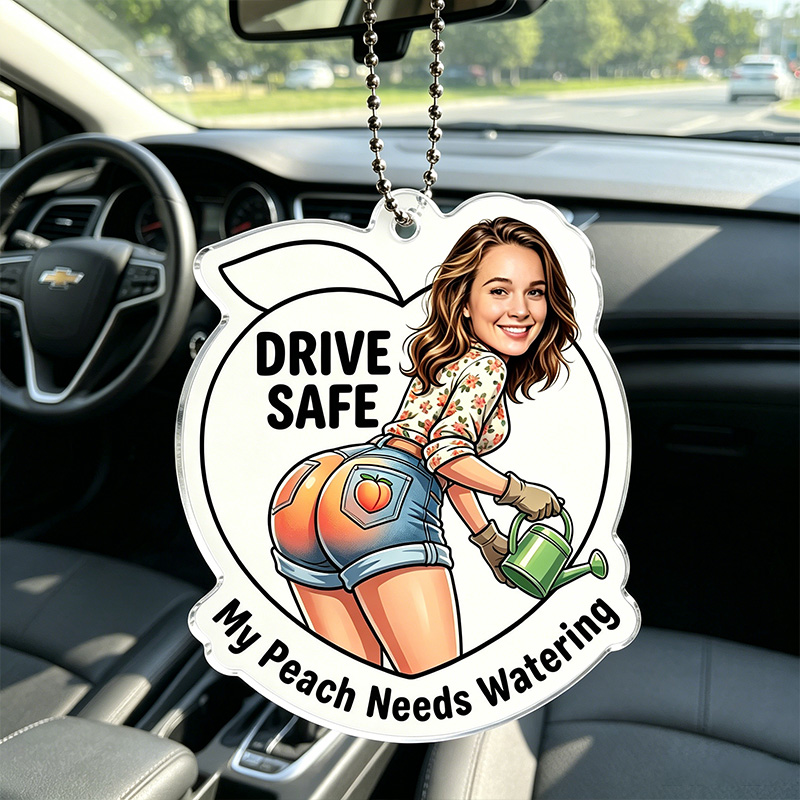 Personalized Funny Drive Safe Car Ornament with Her Photo Flirty Acrylic Car Ornament Drive Safe Rear View Mirror Hanging Charm My Chest Called It Misses Your Face Rude Cartoon Nurse Car Accessory Unique Novelty Gift For Husband Boyfriend Driver