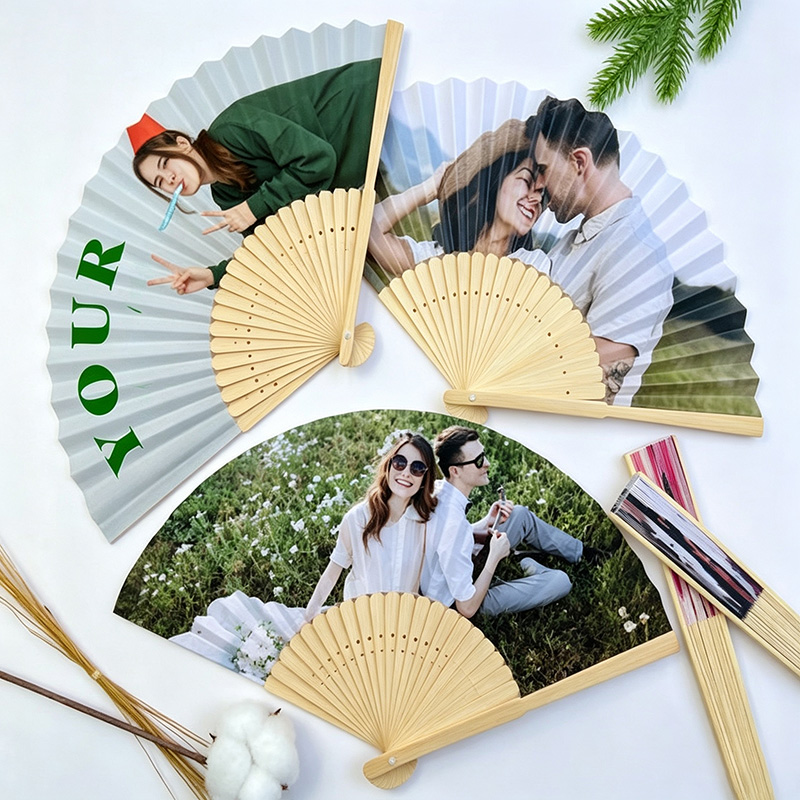 Personalized Over Print Photo Folding Paper Fans Wedding Custom Face Hand Fans for Newlyweds Funny Party Favors for Wedding Bachelorette Couple Summer Gift