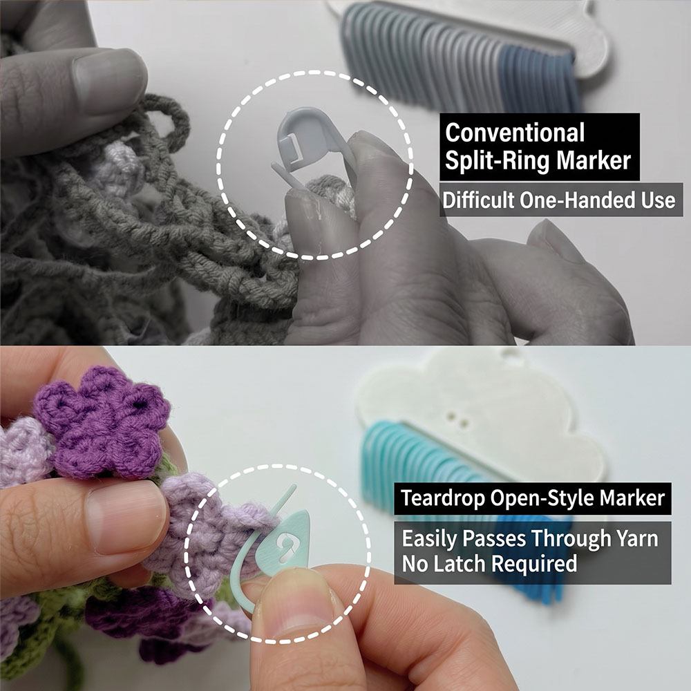 3d Printed Number Stitch Marker Holder and Bag Clip Cast-On Counting Number Stitch Markers for Knitters and Crocheters Raindrops Clouds Stitch Markers