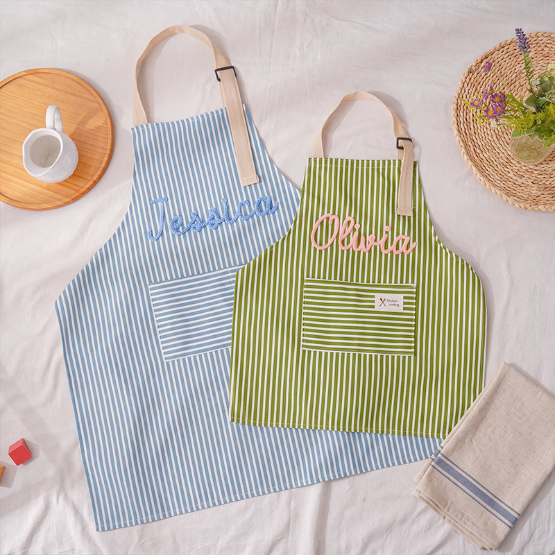 Personalized Striped Cooking Apron with Pocket Mom & Kids Apron Custom Matching Aprons with Pockets Name Kitchen Apron Gift for Cooking
