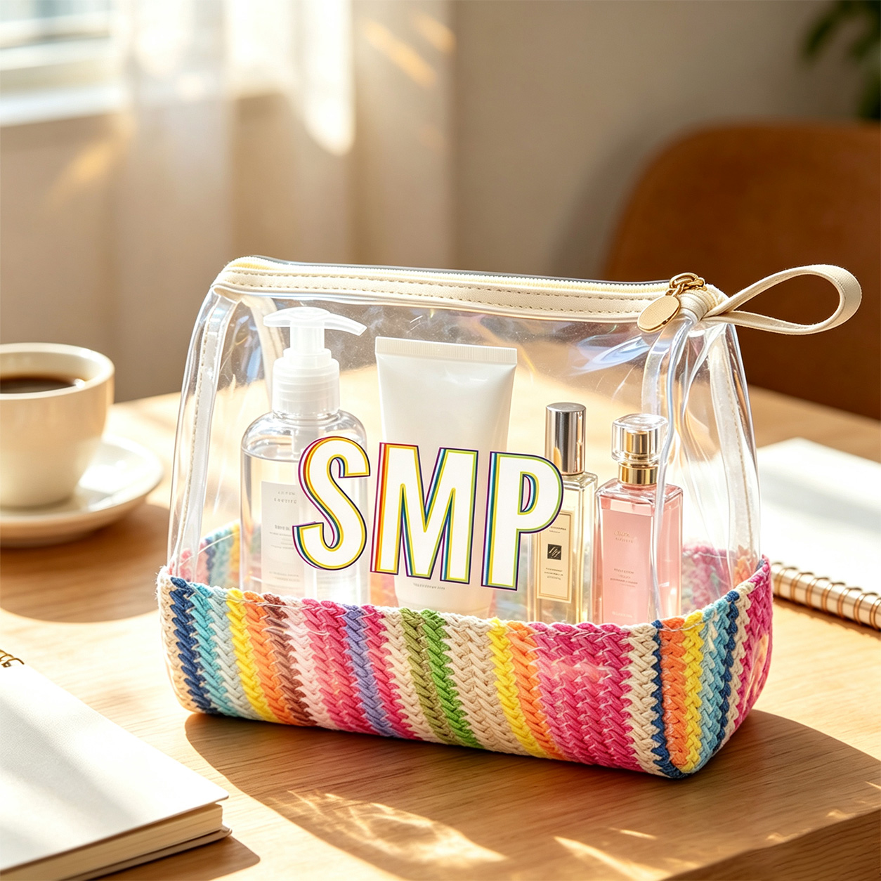 Personalized Straw Clear Handbag Custom Initials Makeup Bag Gift for Her