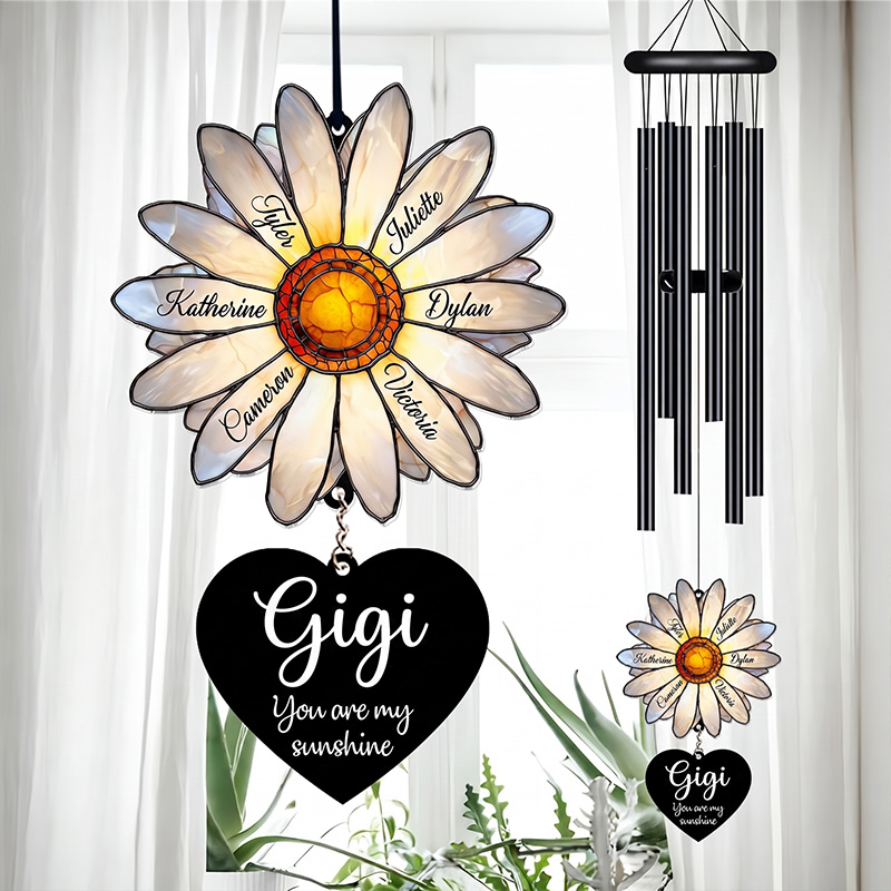 Personalized Nana Daisy Wind Chime You are My Sunshine Custom Grandkids Names Mom Grandma Family Gift
