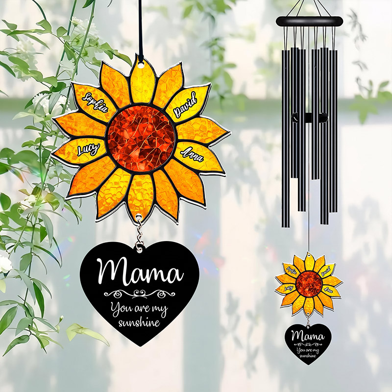 Personalized Nana Sunflower Wind Chime Custom Grandkids Names You are My Sunshine Suncatcher Nana Gift Mom Birthday Gift