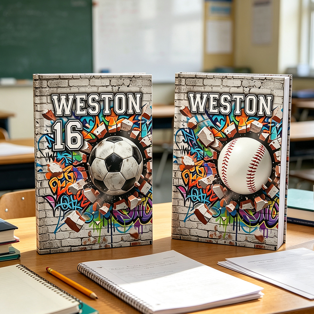 Personalized Graffiti Sports Notebook Custom Name and Number Back to School Gift for Kids