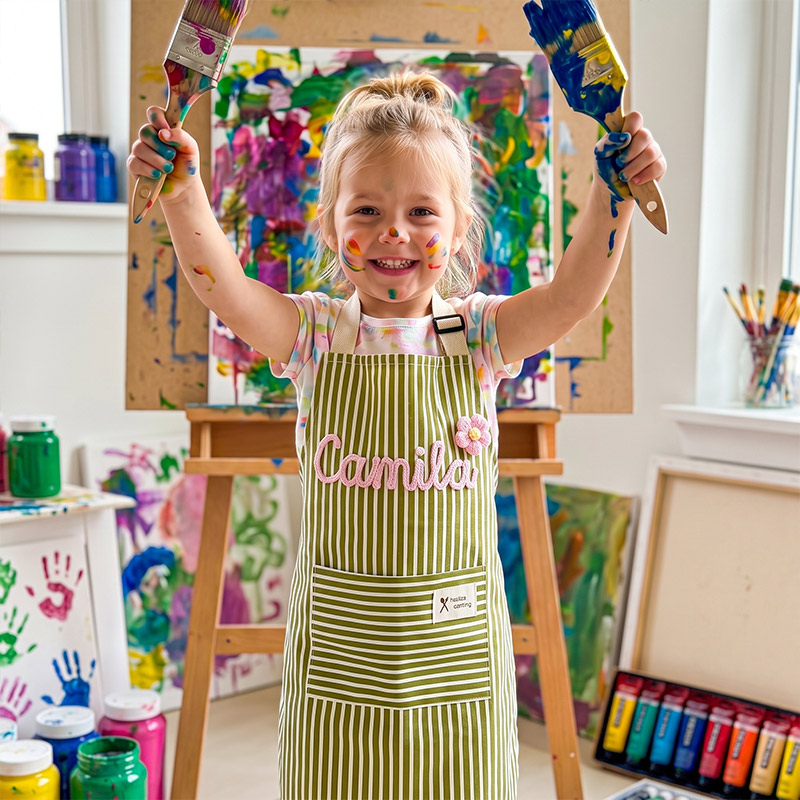 Personalized Striped Cooking Apron with Pocket Mom & Kids Apron Custom Matching Aprons with Name Kitchen Apron Gift for Cooking