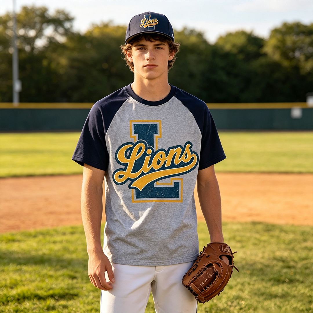 Personalized School Mascot Raglan Baseball T-Shirt Custom Mascot Name Gift for Team Player