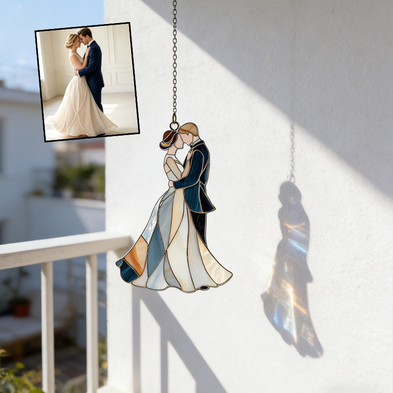 Personalized Couples Portrait Sun Catcher Anniversary Stained Glass Wedding Gift Valentine Gift For Boyfriend Couples