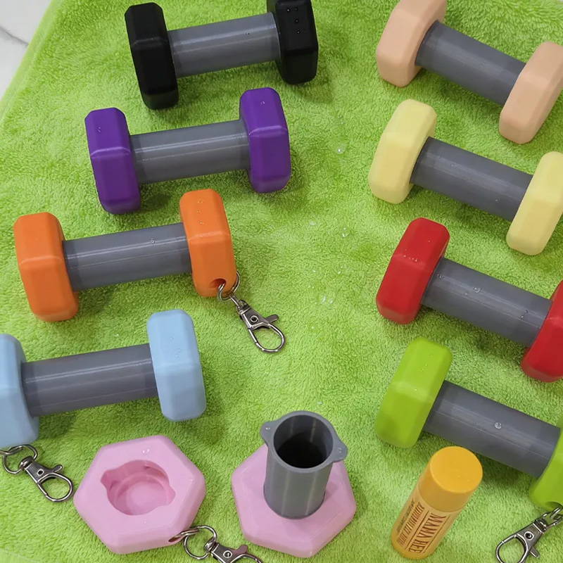Personalized 3D Printed Dumbbell Key Chain Lip Balm Holder ChapStick Backpack Key Ring Gym Bag Sports Container Cute Fitness Workout Unique Creative Gift for Coach Trainer Gym Lover