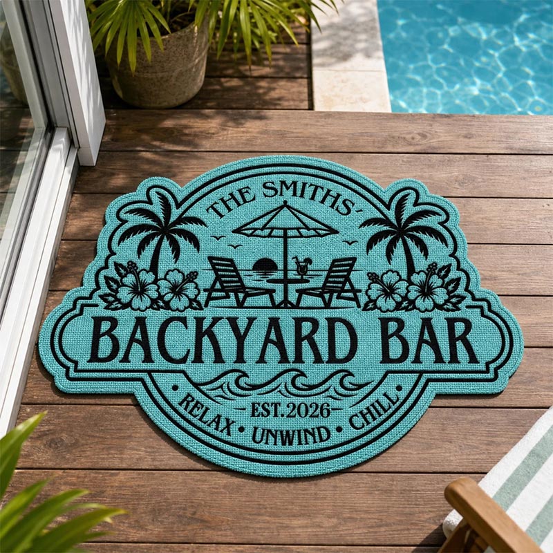 Personalized Poolside Shaped Doormat Cuatom Family Summer Vacation And Travel Gifts For Mom Dad Brother Sister Welcome To Our Happy Place