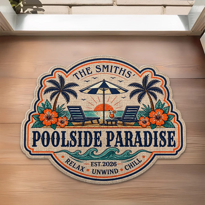 Personalized Poolside Shaped Doormat Cuatom Family Summer Vacation And Travel Gifts For Mom Dad Brother Sister Making Summer Memories