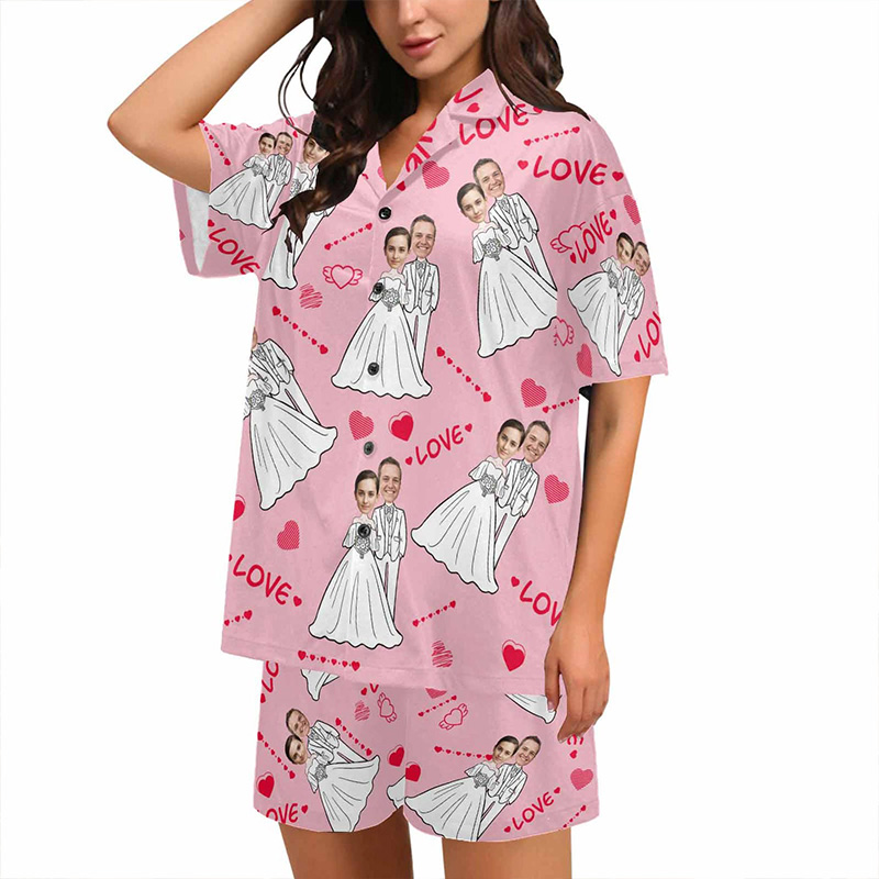 Personalized Wedding Face Pajama Set Personalized Couple Matching Pajamas Funny Bride Groom Sleepwear Newlywed Gift