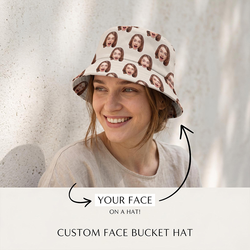 Personalized Photo Face Bucket Hat Custom Photo Sun Hat Gift Couple Gift Summer Gift for Her Wife Girlfriend Gift