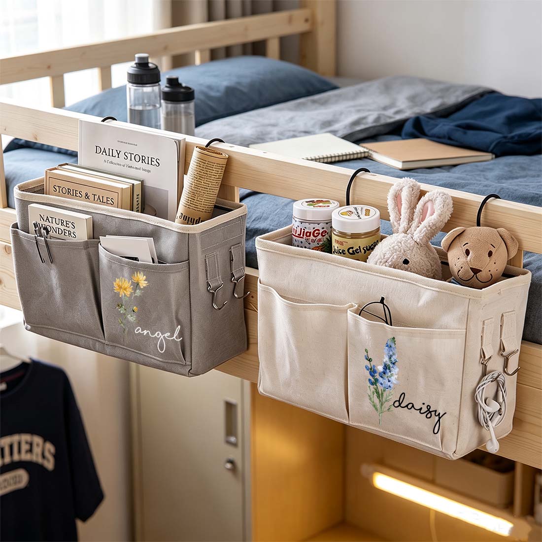 Bedside Storage Hanging Bag Dormitory Upper Bunk Storage Artifact Bed Shelf Dormitory Bedside Hanging Basket Fabric Storage Bag