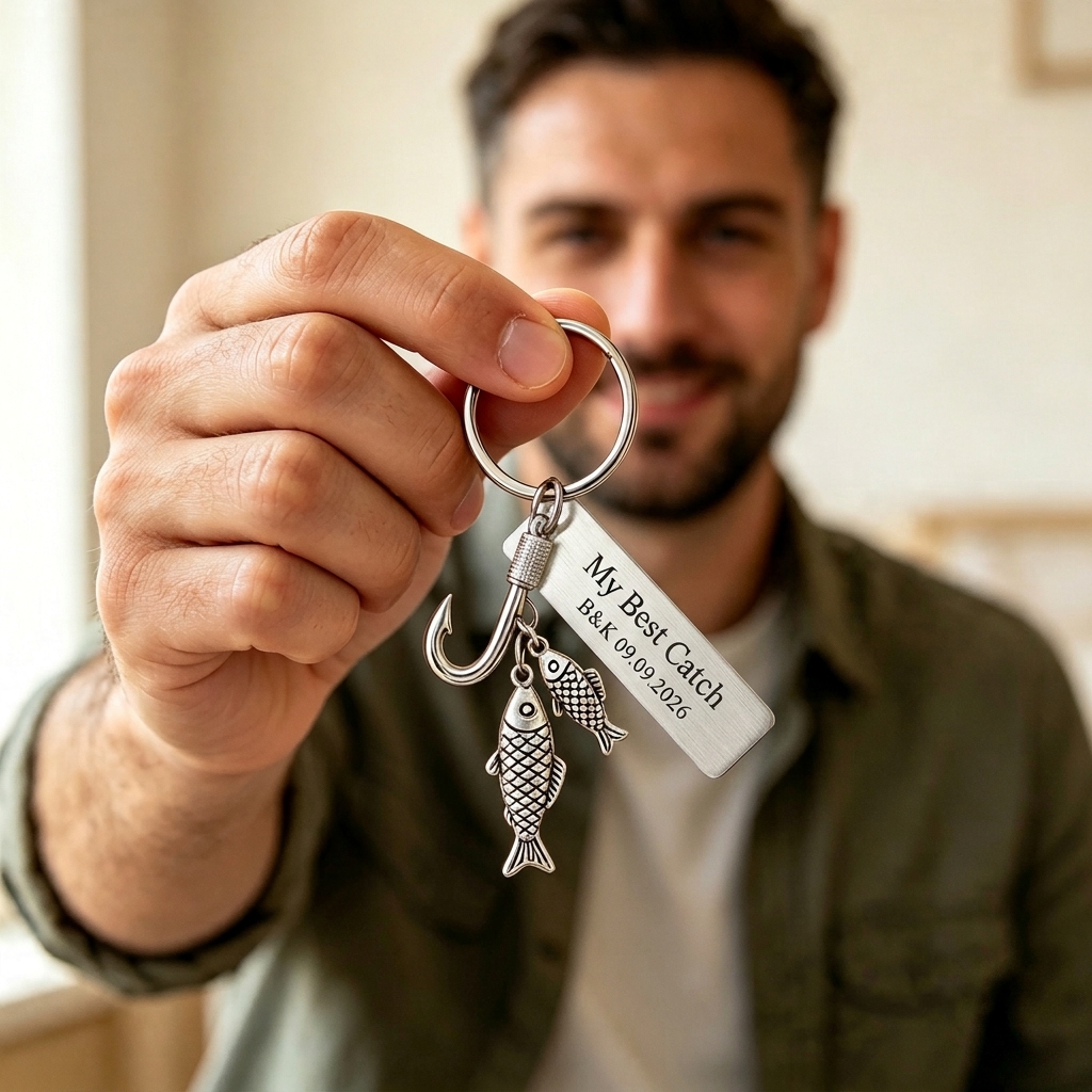 Personalized Best Catch Fishing Keychain Funny Fishing Keychain Romantic Gift for Couples Anniversary Gift for Him