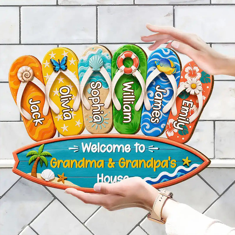 Personalized Welcome To Grandma Grandpa House Sign Custom Wood Sign with Kids Names 1-12 Gift for Grandparents Family Gift