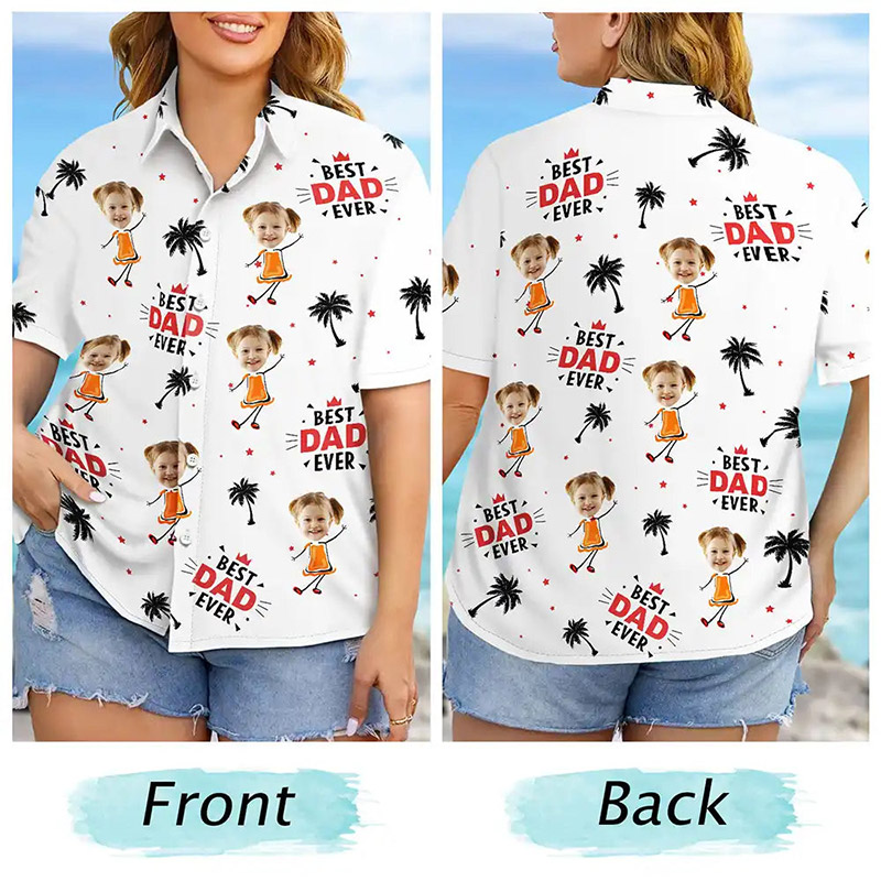 ]Personalized Photo Best Dad Ever Coconut Palm Custom Hawaiian Shirt with 1-10 Kids Photo Dad Gifts