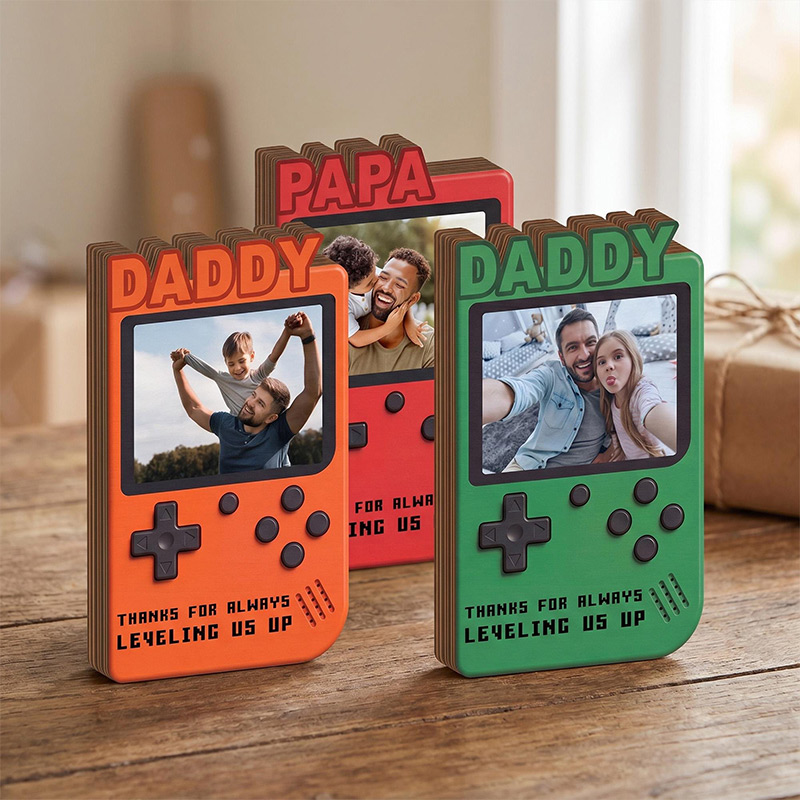 Personalized Gift for Gamer Dad Custom Photo Dad Frame Retro Game Console Photo Wooden Block Sign Game Lover Room Decor Christmas Gift