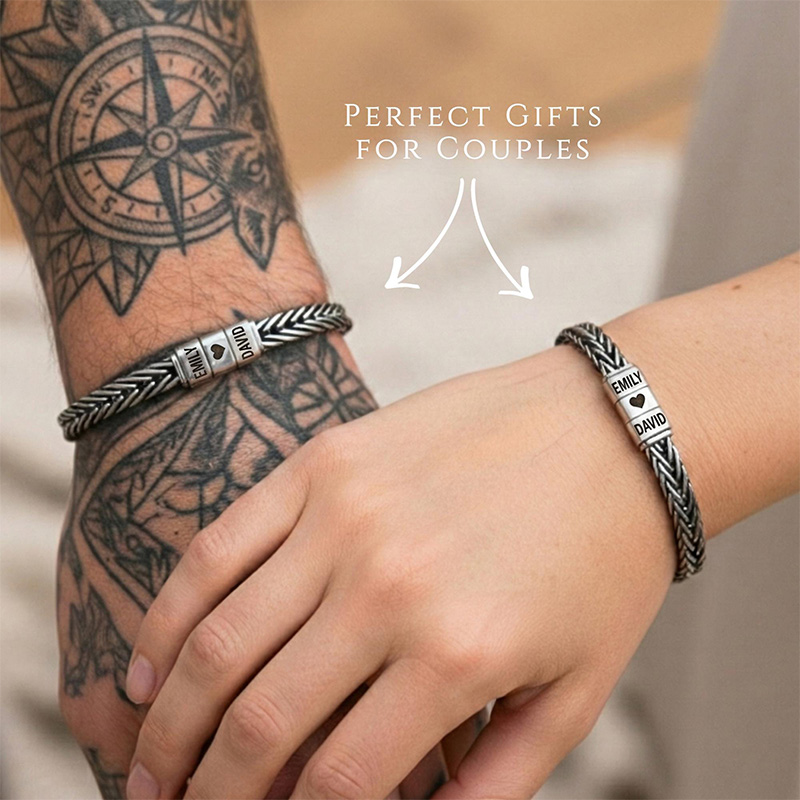 Personalized Mens Bracelet for Dad Stainless Steel Bracelet with Kids Names Family Name Bracelet Custom Daddy Bracelet Gift