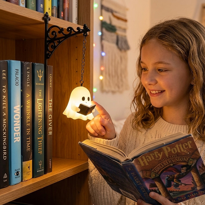 Ghost Lantern Bookend Themed Halloween Spooky Shelf Decor Design Custom Name Metal Luminous Library Accent