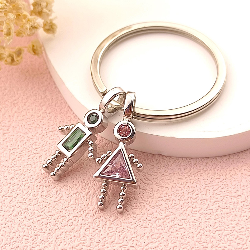 Personalized Birthstone Kids Charms Pendant Family Keychain Triangle Girl Keychain Birthday Gift for Grandma Mom Christmas Gift for Her 