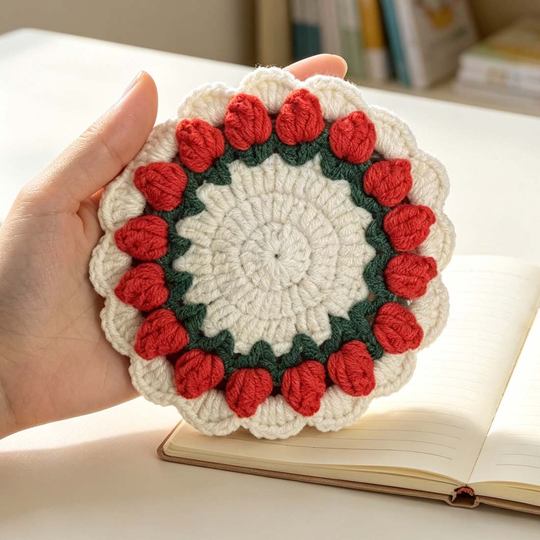 Handmade Tulip Crochet Coasters Elegant Floral Gift for Teacher & Women