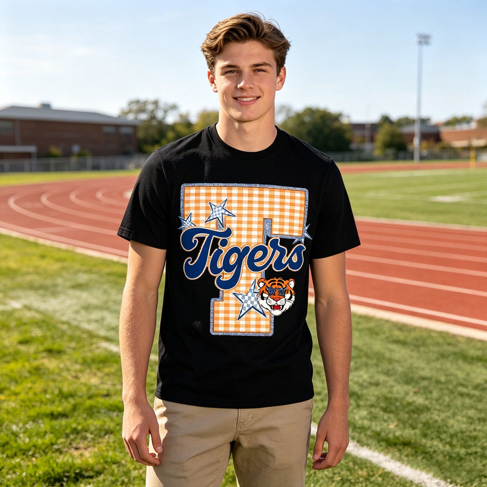 Personalized Gingham School Mascot Game Day Retro Design School Team Varsity Letters Back To School Gift