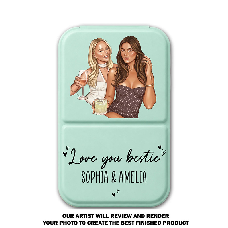 Personalized Love You Bestie Pocket Leather Mirror with Names Best Friend Photo Mirror Custom Unique Bestie Gift Bridesmaid Gift Wedding Bride Gift