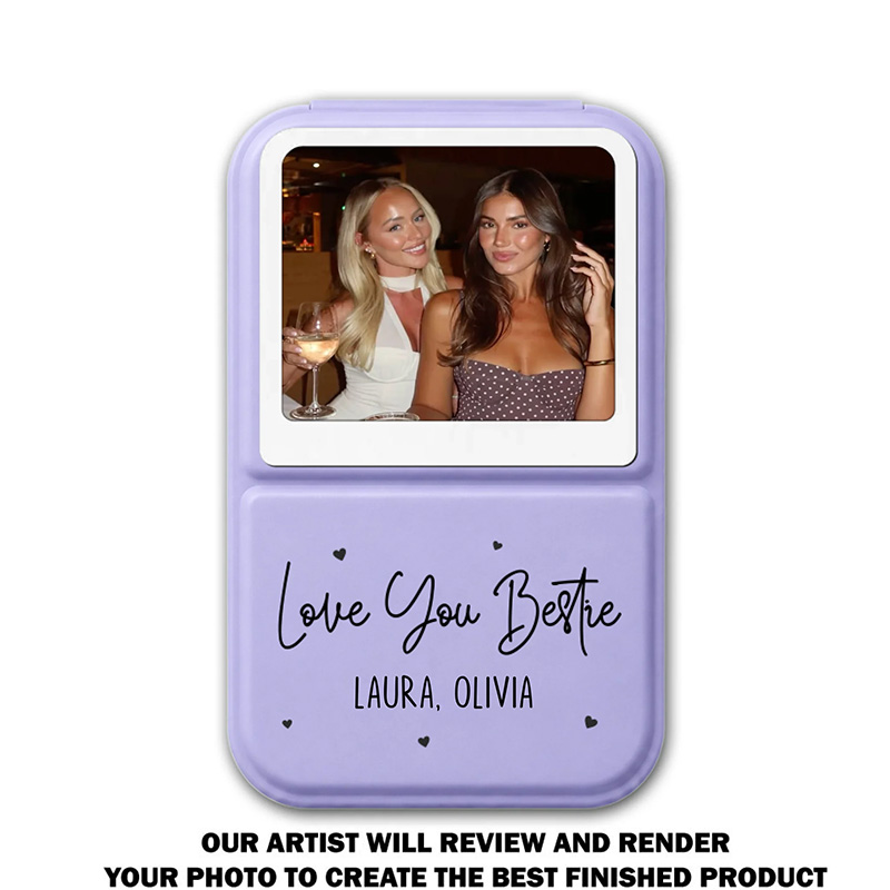 Personalized Bestie Pocket Leather Mirror with Names Best Friend Photo Mirror Custom Unique Bestie Gift Bridesmaid Gift Wedding Bride Gift