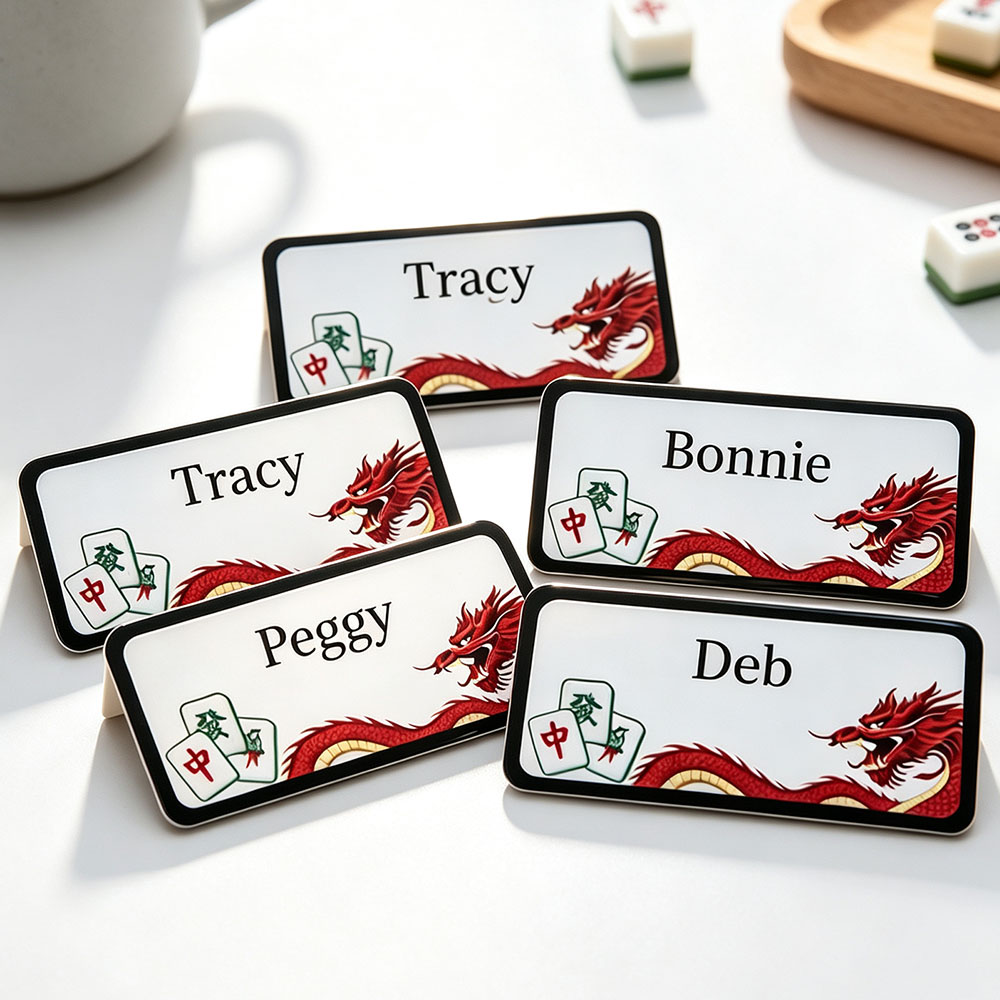 Custom Mahjong Name Tag Personalized Magnetic Badge Dragon Design Dragon Mah Jongg Gift Game Night Name Tag