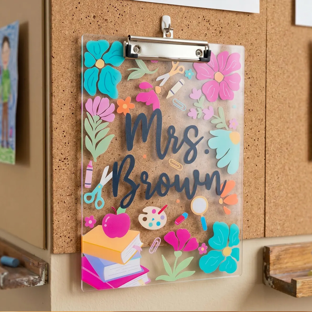 Personalized Florals Teacher Clipboard Custom Name Acrylic Paper Clipboard Back To School Gift