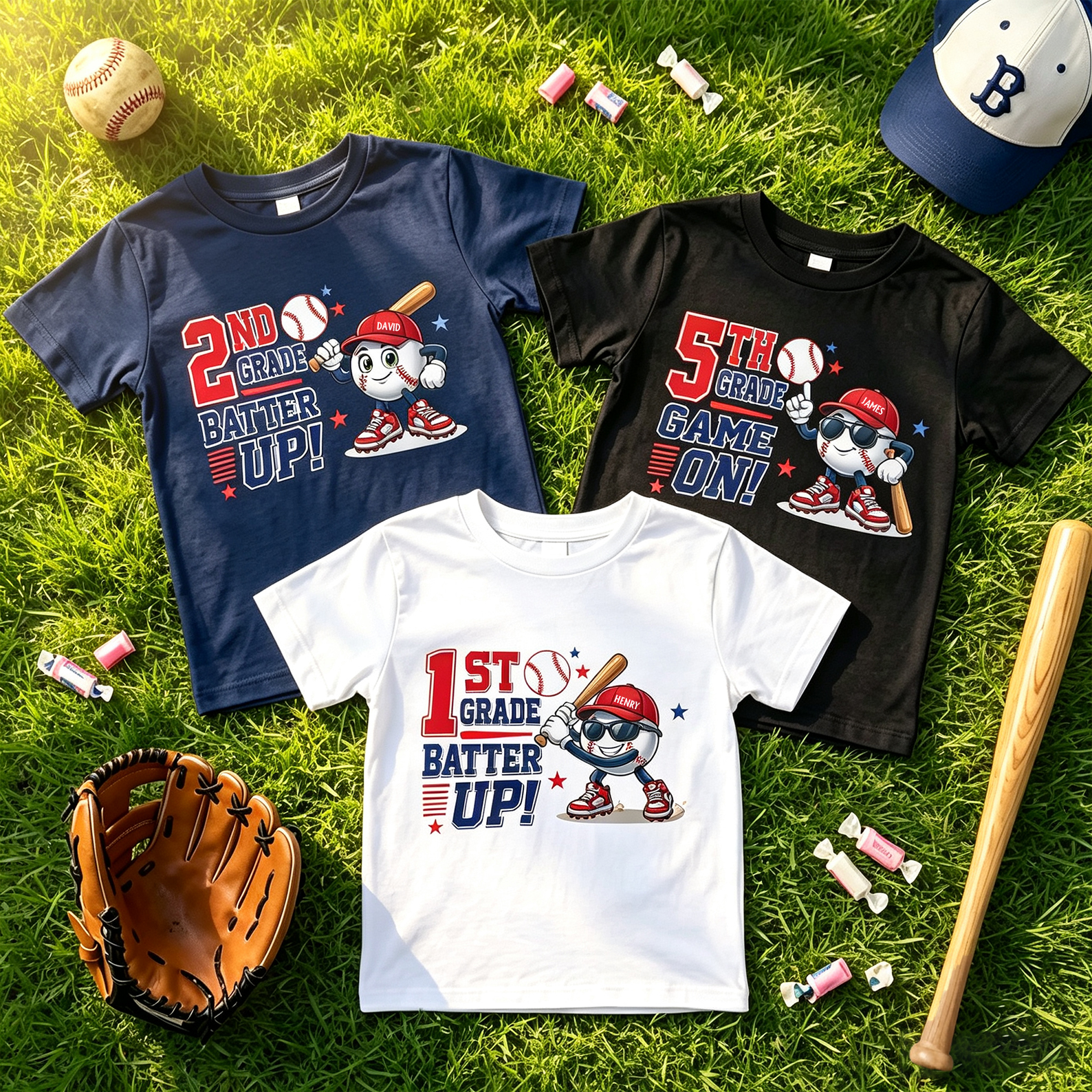 Personalized Kid's Shirt Baseball T-Shirt Custom Grade Batter Up Gift for Back To School