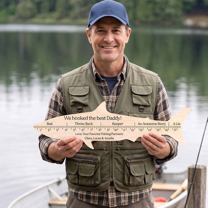 Personalized We Hooked the Best Dad Fish Ruler Wood Fish Ruler with Kids Name Eengraved Custom Birthday Gift for Dad Gift for Grandpa Dad Fishing Gift