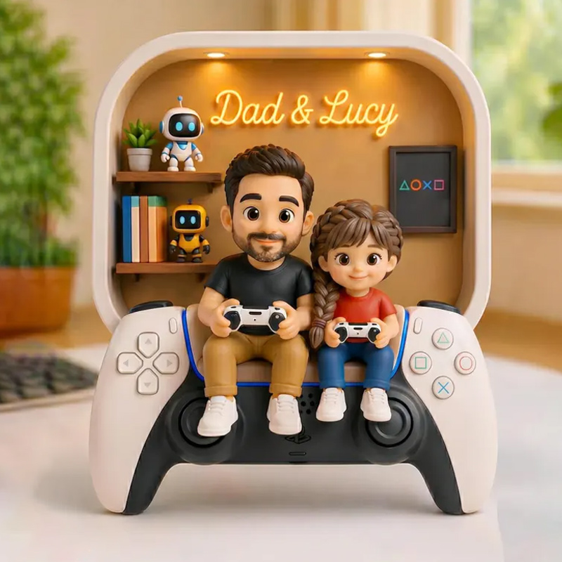 Personalized Dad And Son Gaming 2D Flat Acrylic Block Custom Gamer Block Dad Birthday Gift Daddy Gaming Sign Game Lover Room Decor