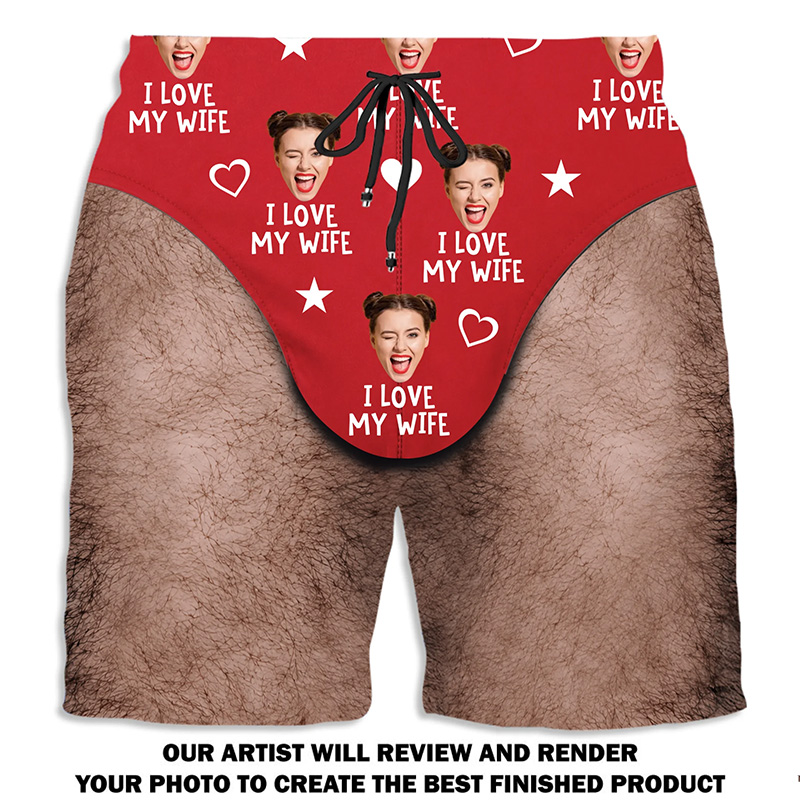 Personalized Funny Love My Wife Beach Shorts