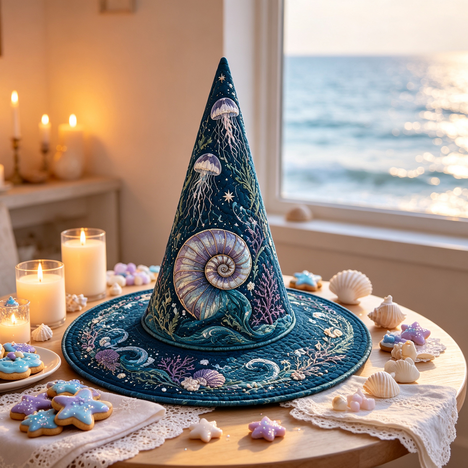 Deep Sea Mermaid Coastal Gothic Handcrafted Quilted Witch Hat