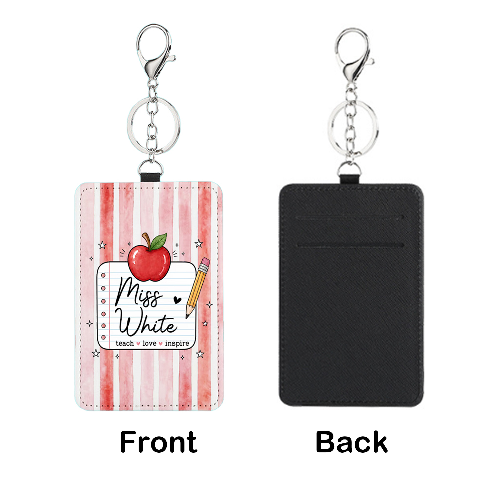 Personalized Teach Love Inspire Apple Pencil Card Holder with Name Daily Use Back to School Teacher's Day Gift for Teacher