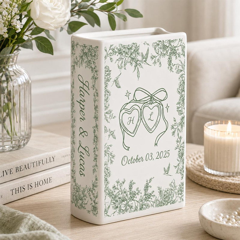 Personalized Wedding Ceramic Book Vase Toile de Jouy Vase Bridal Shower Gift Custom Wedding Vase Couple Wedding Gift Anniversary Gift
