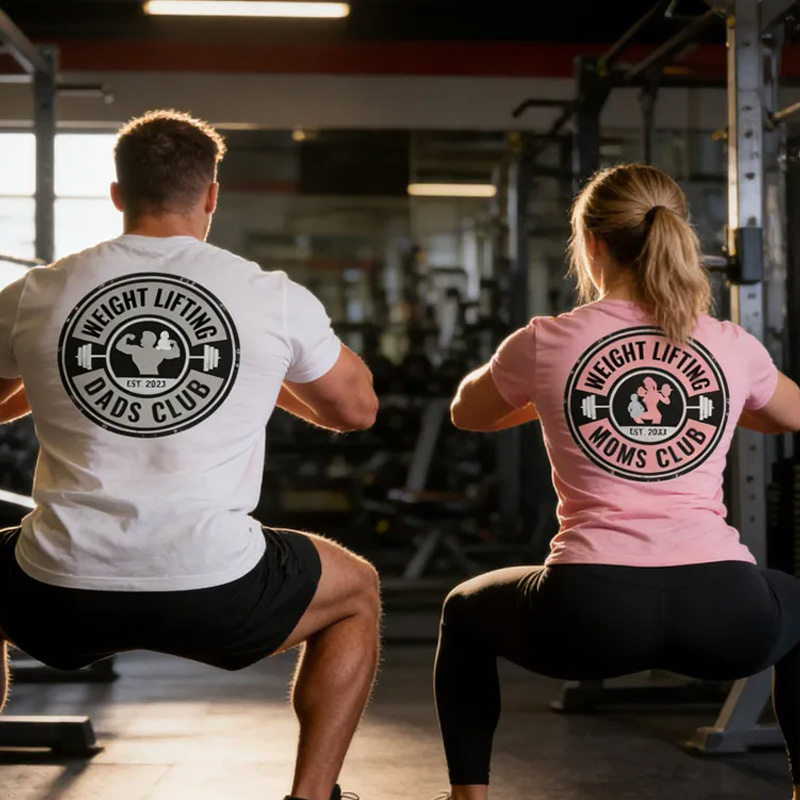 Personalized Weightlifting Couple Classic T-Shirt  Weight Lifting Dads Moms Family Club Funny Weight Lifting Shirt for Gym Lover