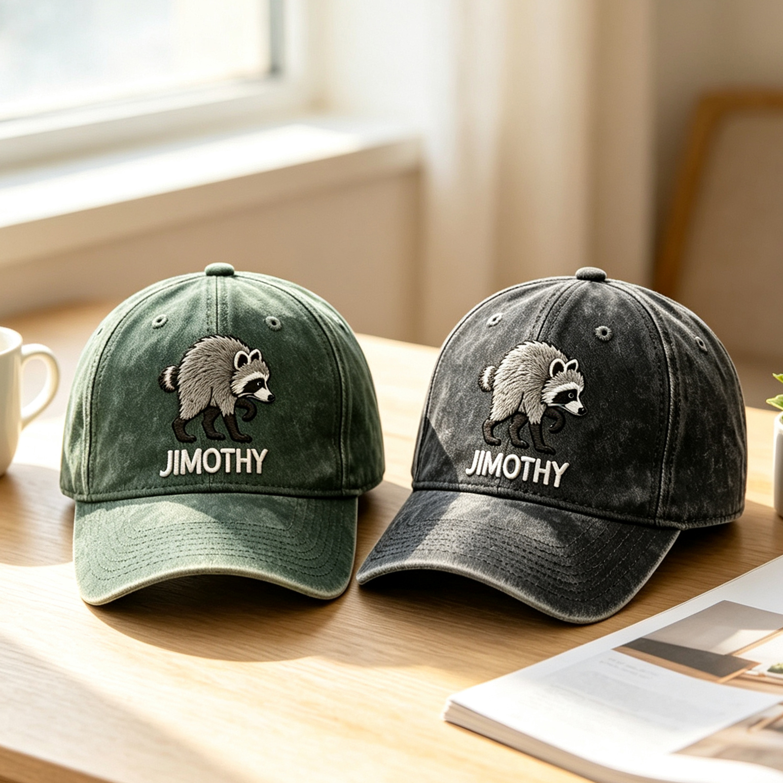 Vintage Seattle Raccoon Embroidered Washed Baseball Cap