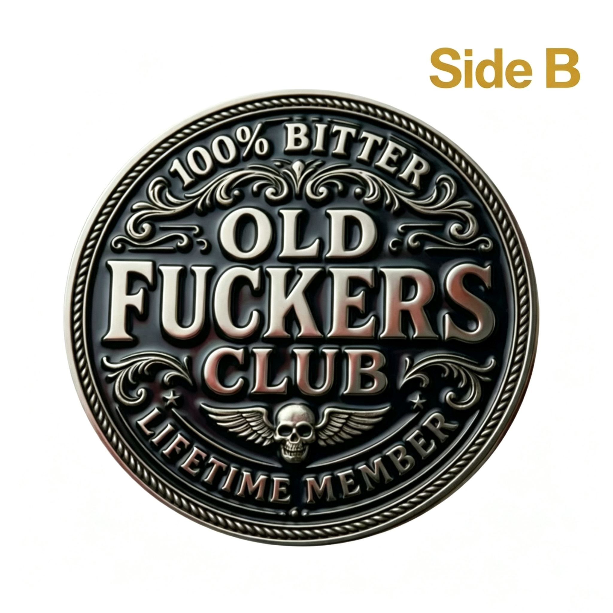 Old School Skull Challenge Coin, 100% Bitter Club Lifetime Member Collectible Coin, Vintage Skeleton Enamel Pocket Coin