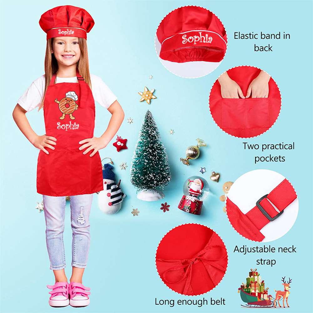 Personalized Kids Chef Apron and Hat Set Custom Name Colorful Gift for Kids