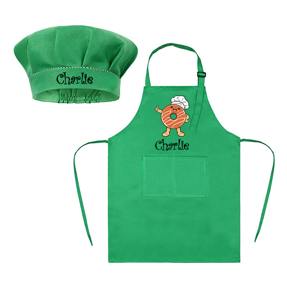 Personalized Kids Chef Apron and Hat Set Custom Name Colorful Gift for Kids