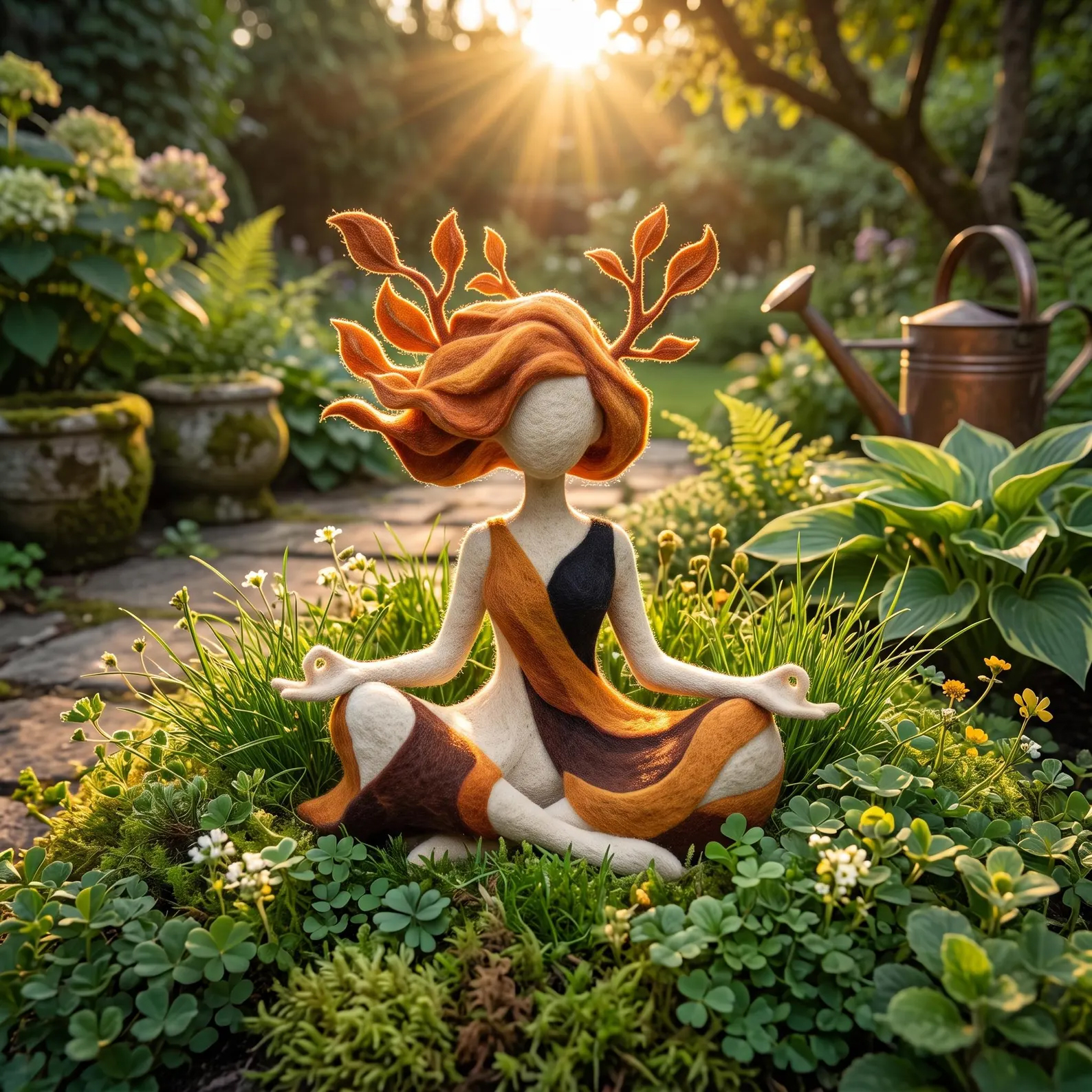 Earth Goddess Yoga Sculpture Meditating Forest Nymph Statue Felt Art Ornament Spiritual Room Decor Gift For Yoga Lovers