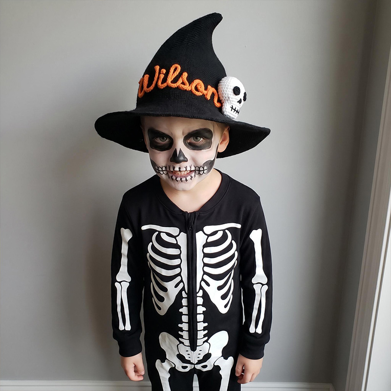 Personalized Kids Witch Hat Custom Name Halloween Costume Accessory Matching Sibling Black Pointed Hat