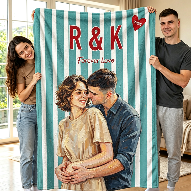 Personalized Painting Couple Photo Blanket Custom Photo Throw Blanket Gift 
