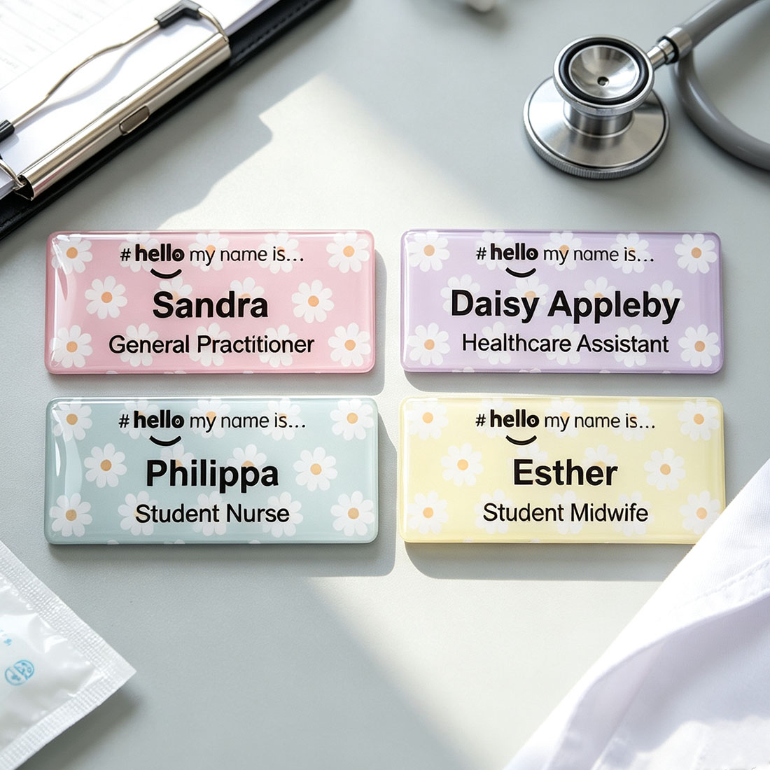 Acrylic Finish Hello My Name Is Daisy Name Badge Student Nurse Doctor Midwife Hospital NHS Practitioner Nursery School Preschool 