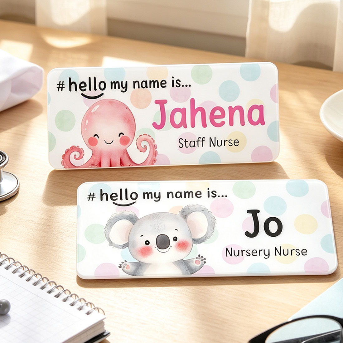Cute Animal Polka dot Name Badge Nurse Doctor Student Midwife  Hospital