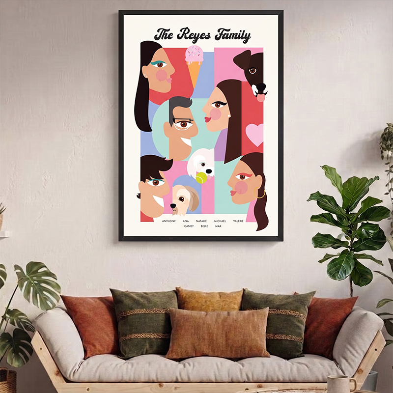 Personalized Family Portrait Canvas Custom Family Illustration with Names Modern Minimalist Wall Art Unique Family Gift Housewarming Decor