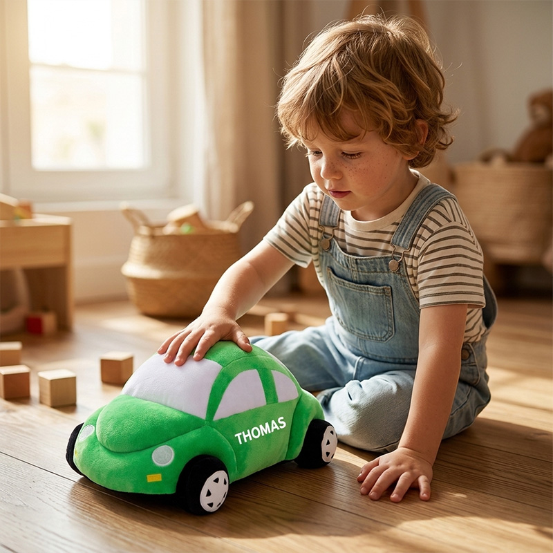 Personalized Car Plush Toy Custom Name Soft Green Vehicle Pillow Gift For Kids Toddlers Nursery Decor